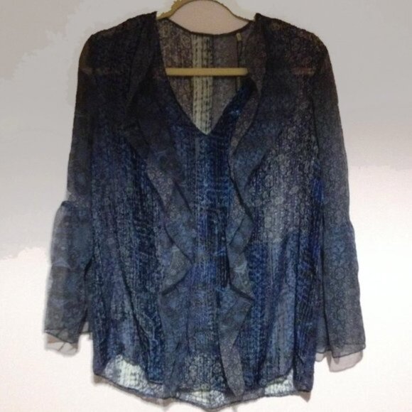 Elie Tahari Silk Ruffle Burnout Velvet Beverly Chiffon Blouse NWT - Picture 5 of 14
